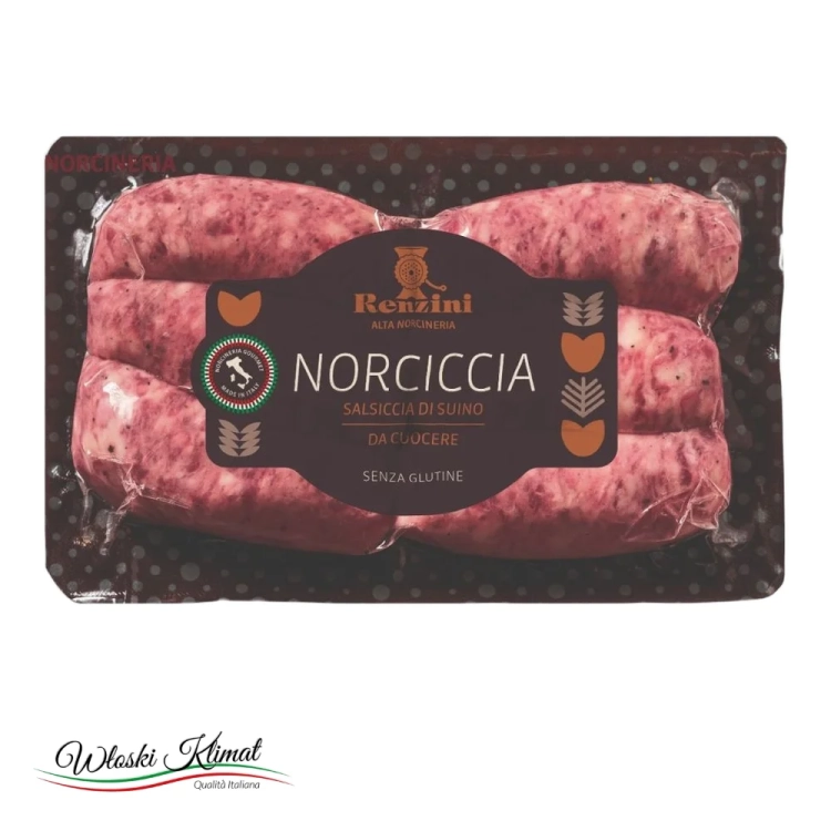 Kiełbasa wieprzowa surowa Salsiccia Norciccia Renzini 300g - widok z przodu / opakowanie