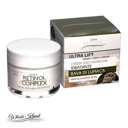 Krem do twarzy przeciwzmarszczkowy, nawilżający ze śluzem ślimaka RETINOL COMPLEX 50ml - widok z przodu / opakowanie