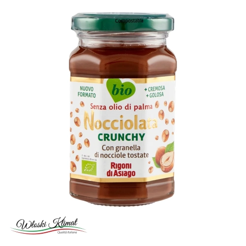Krem orzechowo kakaowy z kawałkami prażonych orzechów Crunchy Rigoni di Asiago BIO 250 g - widok z przodu / opakowanie