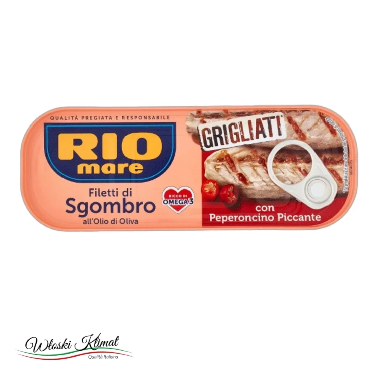 Makrela grillowana w oliwie z oliwek z Peperoncino Sgombro RIO MARE 120g - widok z przodu / opakowanie