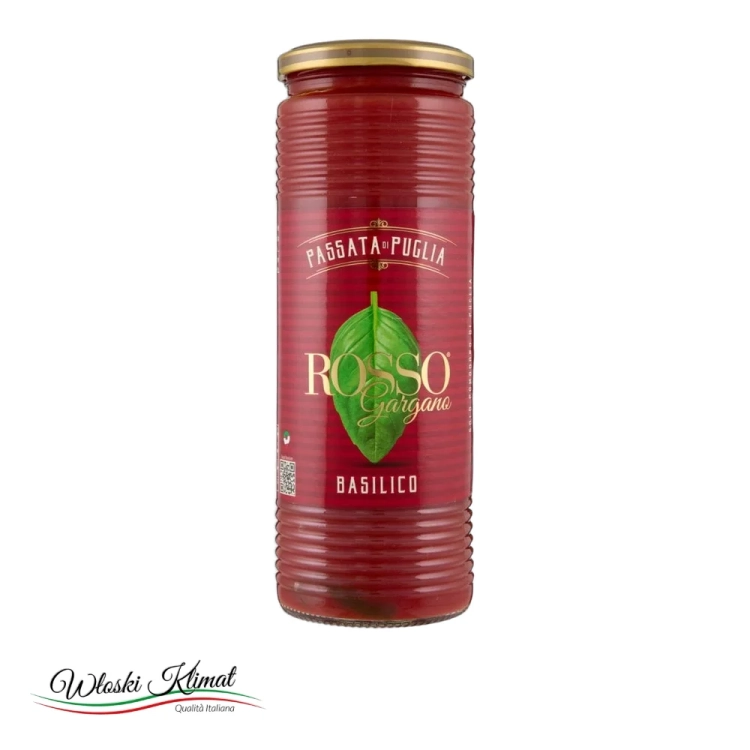 Przecier pomidorowy z liśćmi bazylii Passata di Pomodoro Basilico Rosso Gargano 690ml - widok z przodu / opakowanie