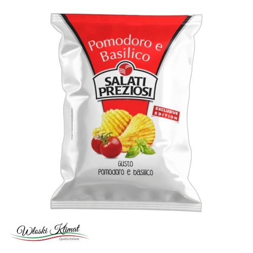 Chipsy o smaku pomidora z bazylią Pomodoro e Basilico SALATI PREZIOSI 110g - widok z przodu / opakowanie