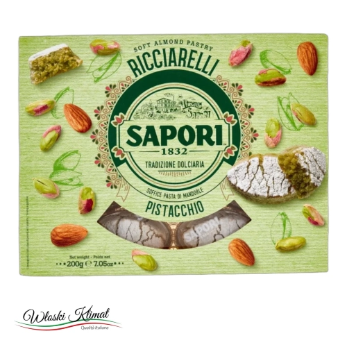 Ciasteczka z pasty migdałowej o smaku pistacjowym Ricciarelli SAPORI 200g - widok z przodu / opakowanie