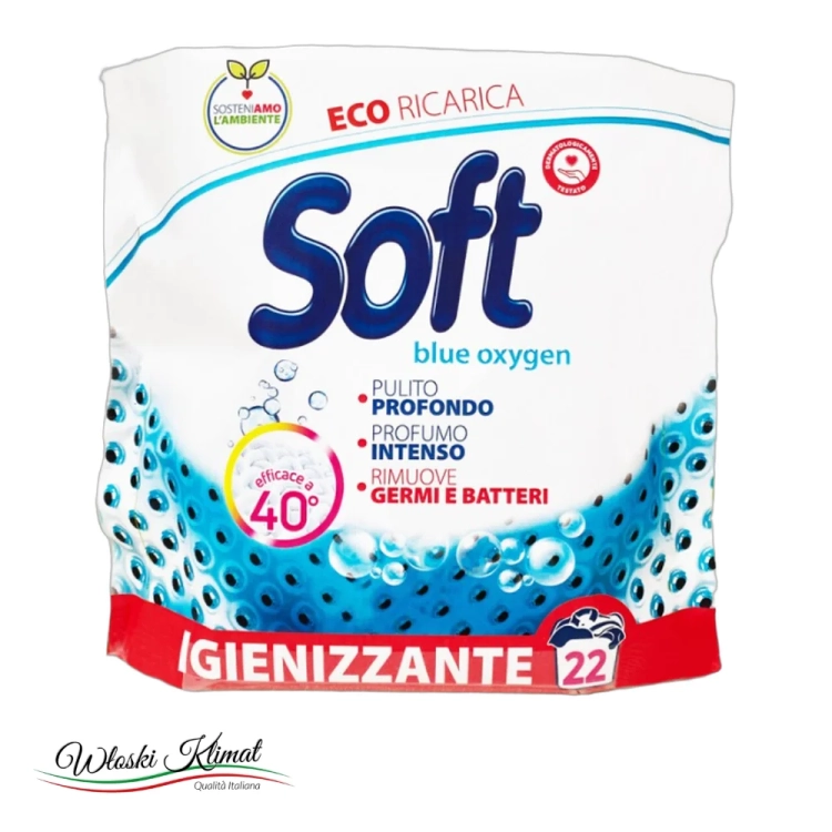 Proszek do prania białego Blue Oxygen SOFT 22 PRANIA 1,1 KG - widok z przodu / opakowanie