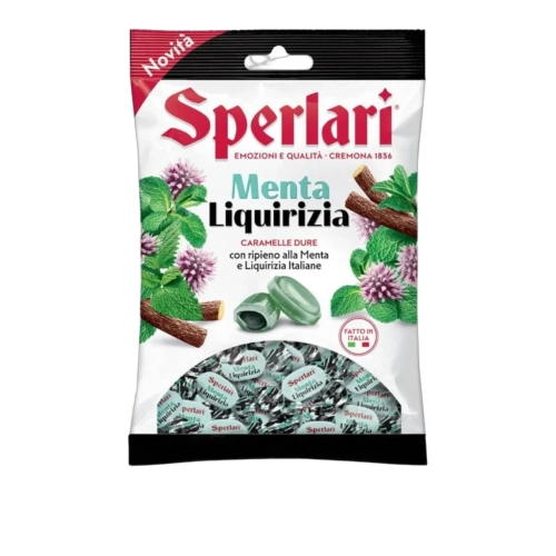 Cukierki nadziewane o smaku Mięty i Lukrecjii Menta Liquirizia Sperlari 150g - widok szczegółowy 2