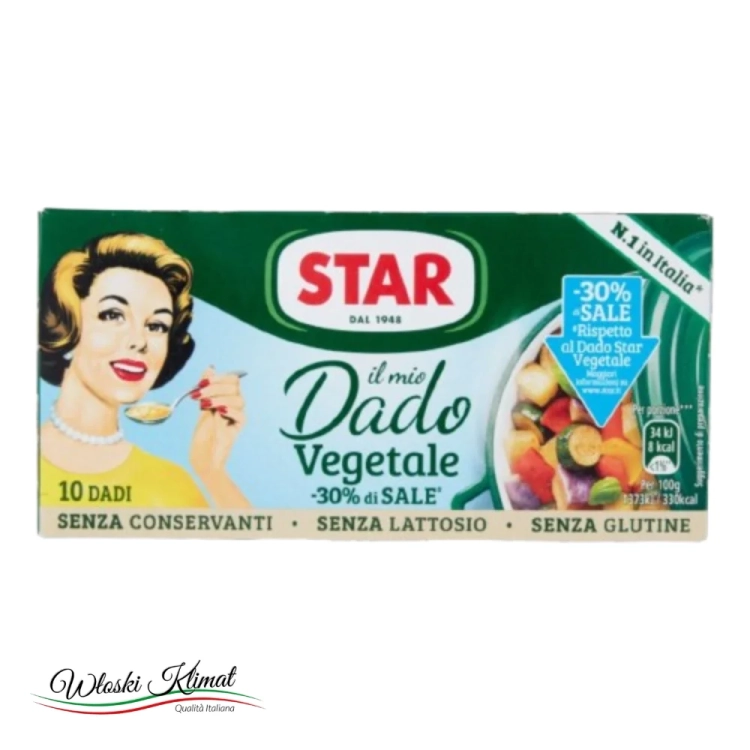Bulion w kostkach warzywny 30% mniej soli Vegetale Dado x10 STAR 100g - widok z przodu / opakowanie