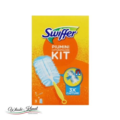 Miotełka magnetyczna z mikrofibry do kurzu rączka + 3 wkłady Duster Kit SWIFFER - widok z przodu / opakowanie