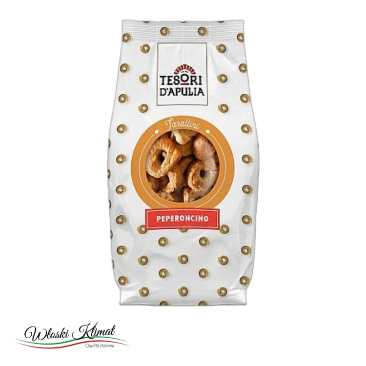 Precelki Tarallini Peperoncino Papryczka Chilli TESORI D'APULIA 200g - widok z przodu / opakowanie