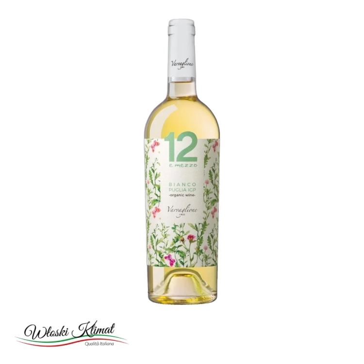 Wino białe 12 e mezzo organic Puglia IGP Varvaglione 750ml - widok z przodu / opakowanie