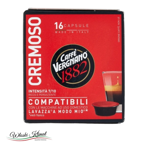Kawa w kapsułkach kompatybilnych z Lavazza a Modo Mio Cremoso 16 szt. Vergnano - widok z przodu / opakowanie