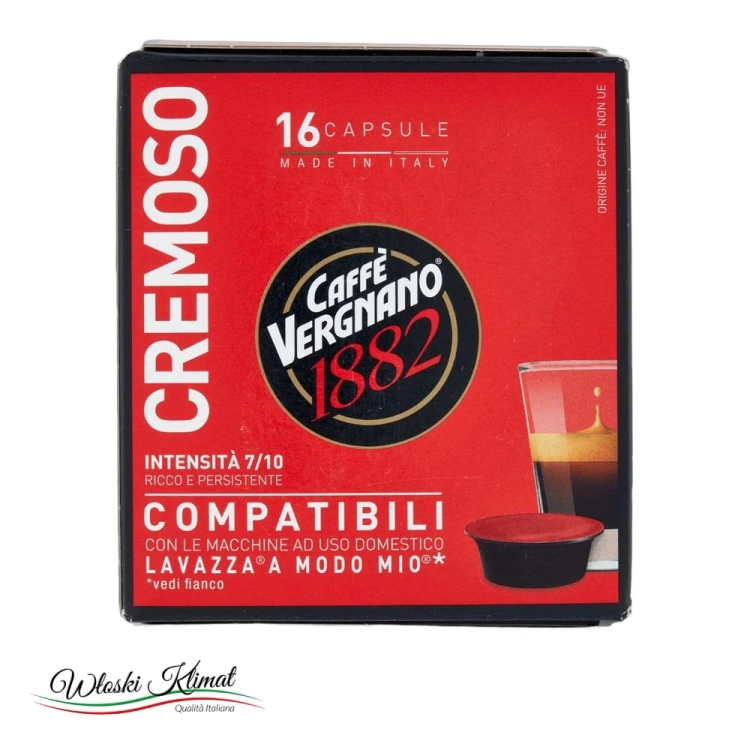 Kawa w kapsułkach kompatybilnych z Lavazza a Modo Mio Cremoso 16 szt. Vergnano - widok z przodu / opakowanie