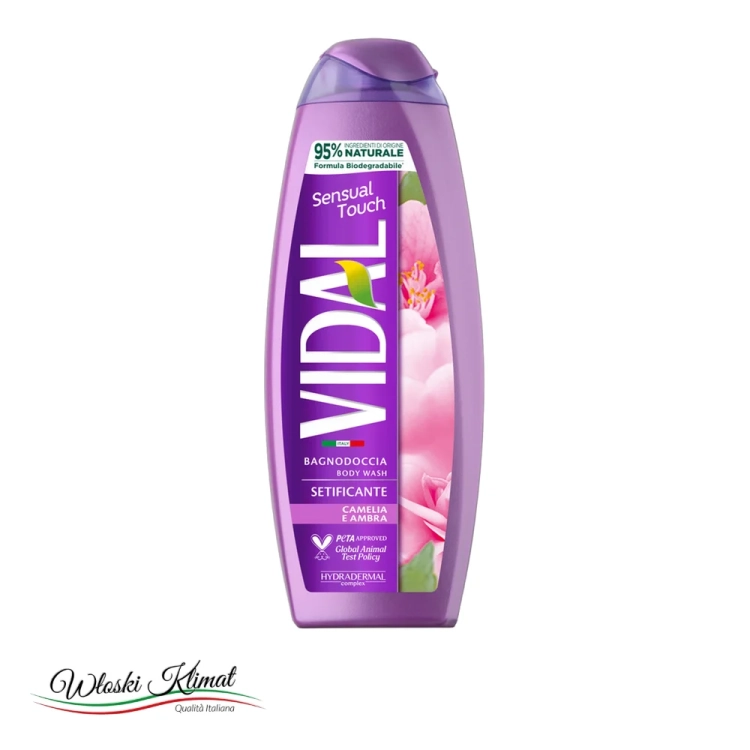 Żel pod prysznic  Zmysłowy Dotyk z dodatkiem kamelii i bursztynu Camelia e Ambra  VIDAL 500ml - widok z przodu / opakowanie