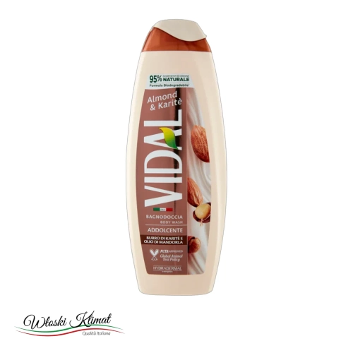 Żel pod prysznic  z dodatkiem Olejku migdałowego i masła Shea VIDAL 500ml - widok z przodu / opakowanie