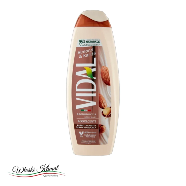 Żel pod prysznic  z dodatkiem Olejku migdałowego i masła Shea VIDAL 500ml - widok z przodu / opakowanie