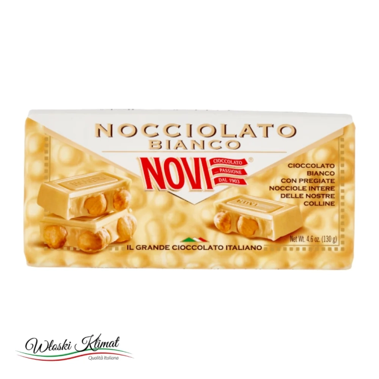Czekolada biała z całymi  orzechami NOVI Nocciolato 130g - widok z przodu / opakowanie