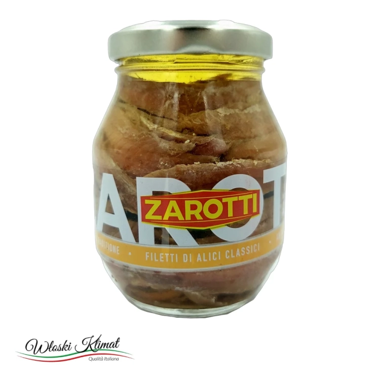 Włoskie Anchois Zarotti filety z sardeli 140 g - widok z przodu / opakowanie