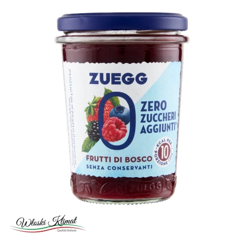 Włoska Konfitura owoce leśne BEZ cukru ZUEGG 220g - widok z przodu / opakowanie