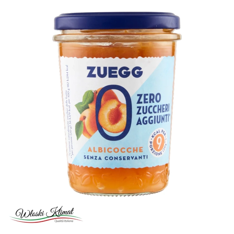Włoska Konfitura morelowa BEZ cukru ZUEGG 220g - widok z przodu / opakowanie